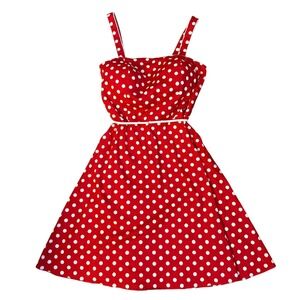 Vintage Red White Polka Dot Sun Dress Fit Flare Scalloped‎ Bust Tomato Girl 18W